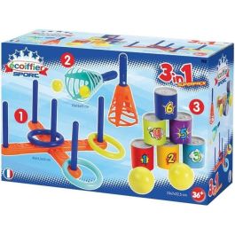 Ecoiffier Pack 3 Deportes: Juego de Sacudida (6 Latas, 2 Bolas), Aros (3 Anillos), Lanzador (2 Lanzadores, 2 Bolas) +3 Años