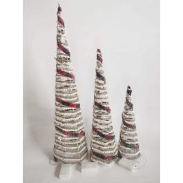 DKD Home Decor Cono de Navidad LED de Ratán Natural y Blanco - Set de 3 Piezas Decorativas, 20x20x80 cm, Ideal para Iluminación Navideña