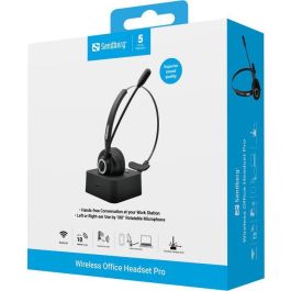 Sandberg Wireless Office Headset Pro Auriculares Inalámbricos Bluetooth con Micrófono y Base de Carga Magnética