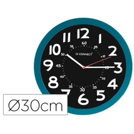 Q-connect Reloj de Pared Redondo de Plástico para Oficina, 30 cm, Color Azul y Esfera Negra Precio: 8.59000054. SKU: B19266SQR5
