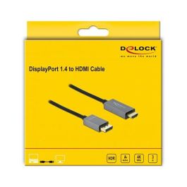 DeLOCK Cable Activo DisplayPort 1.4 a HDMI, 4K 60Hz HDR, 3m, Longitud 3 Metros, 18 Gbit/s, 3840x2160, Conectores DP y HDMI Macho, Negro/Gris