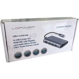LC-Power LC-HUB-C-MULTI-5 Hub USB-C a 3xUSB-A/USB-C/HDMI/LAN/Lector de Tarjetas SD/MicroSD 100W, 5 Gbit/s
