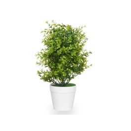 Ibergarden Planta Artificial Grande de Hojas Pequeñas, Maceta Blanca, Plástico Verde/Blanco 23x23x36 cm (6 Unidades)