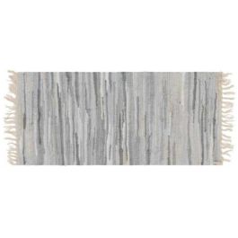 DKD Home Decor Alfombra Daman Estilo Indio Gris 240x60x1 cm, Piel, Algodón y Poliéster 1600 gsm con Flecos - 2 Unidades