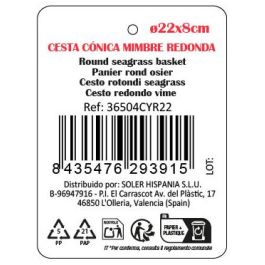 Inde Cesta Cónica Mimbre Redonda 22 cm x 8 cm (12 Unidades)
