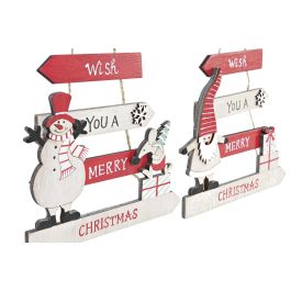 DKD Home Decor Decoración Colgante Navidad Tradicional Madera Árbol Rojo Blanco 1 x 22 x 14 cm (12 Unidades) Surtido Aleatorio