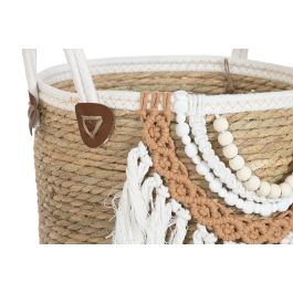 DKD Home Decor Cestas Boho Natural y Blanco de Fibra y Algodón – Set de 3, 40 x 47 x 40 cm (2 Unidades)