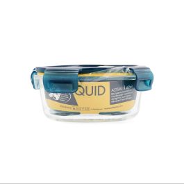 Quid Recipiente Hermético Redondo de Vidrio Astral Azul 62 cL con Tapa de 4 Cierres, Apto Microondas y Lavavajillas