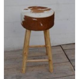 DKD Home Decor Taburete Colonial Madera Piel Vaca Colores Natural Marrón Blanco Altura Asiento 77 cm 42x42 cm Precio: 137.50000044. SKU: S3033106