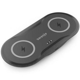 AISENS ASCH-15W2WC060-BK Cargador Inalámbrico 2 en 1 15W para Móvil y Auriculares, Carga Rápida Qi, Doble Zona, USB-C, Negro