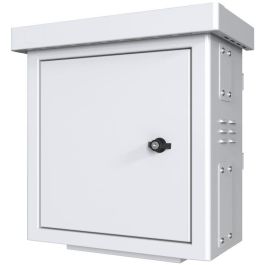 Lanview Armario CCTV Exterior Mini Radius para Poste 4 Cámaras, Doble Pared, Ventilador, Galvanizado RAL7035, 450x250x500mm