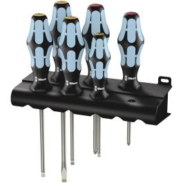Wera 3334/6 Juego de destornilladores de acero inoxidable, 6 piezas, plano y Phillips, mango ergonómico aislado, punta imantada con rack Precio: 67.50000004. SKU: B19KDMLXBM