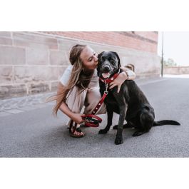 Hunter Correa Ajustable Love para Perro de Cuero de Vaca, 200 cm Largo x 1.3 cm Ancho, Rojo-Negro. Con Forro Napa, Artesanal.