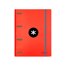 Antartik Carpeta con recambio A4 cuadro 5mm, 4 anillas 25mm redondas, forrada, cierre gomilla, color rojo