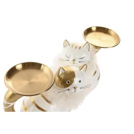 DKD Home Decor Figura de Gato con Bandeja Resina Blanco Dorado 10.5 x 17 x 21 cm (4 Unidades)