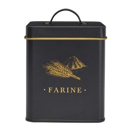 Cook Concept Bote Metal "Farine" Bistrot Negro Mate Con Ilustraciones Doradas 11,5x11,5x16 Cm