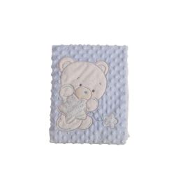 Manta doble 100x75 oso bordado azul cajita regalo Manta doble 100x75 oso bordado azul cajita regalo