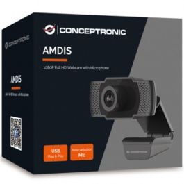 Conceptronic Webcam FHD Amdis01B 1080P USB con Micrófono Reducción de Ruido, Plug and Play, Full HD