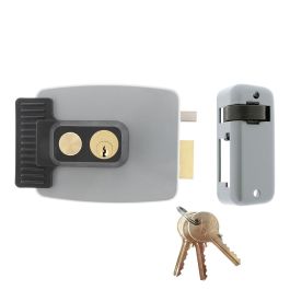 Jis Electro cerradura de sobreponer derecha 1903d, 12V/AC, cilindro regulable 30-80mm, pulsador apertura