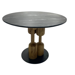 DKD Home Decor Mesa Comedor Redonda Moderna de Mármol y Acacia Negro Natural 106 cm Diámetro x 76 cm Alto Desmontable