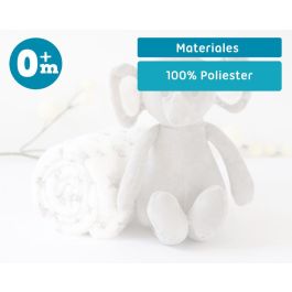 KioKids Elefante De Peluche Gris Con Mantita De Estrellas +0 Meses 25cm Peluche 100x100cm Manta Poliéster Suave Regalo Bebé