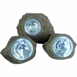 Juego de 3 piedras solares de jardín para instalar - LUMISKY - ROCKY BROWN - 14 y 9 cm - Marcación - LED blanco