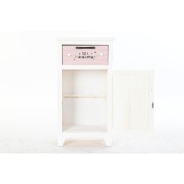 DKD Home Decor Mesita de Noche Infantil de Paulownia con 1 Cajón y 1 Puerta, Blanco y Rosa, 40x29x73.5 cm