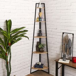 Home Deco Factory Estantería Esquina 5 Baldas Negra Essentiel - Metal y Madera 34.5x34.5x180 cm