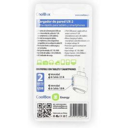 Coolbox UX-2 Cargador de Pared 2 Puertos USB 5V Negro