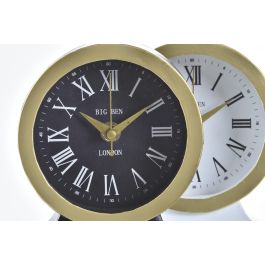 DKD Home Decor Reloj Sobremesa Chic Negro Blanco 6x13x12 cm (2 Unidades) de Hierro y Cristal, Funciona con 1 pila AA