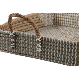 DKD Home Decor Set de 2 Bandejas Decoración Tropical Natural Amarillo Seagrass 38 x 15 x 52 cm