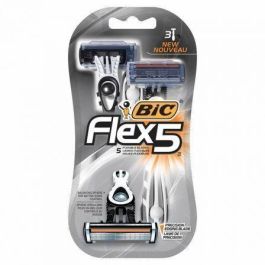Bic 949093 Maquinilla de Afeitar Flex 5 - 5 Hojas Nano-Tech, Cabezal Pivotante, Banda Lubricante Aloe Vera & Vitamina E, 3 Unidades