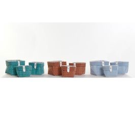 DKD Home Decor Cesta Basicos Set de 3 Azul Marron 14 x 14 x 14 cm