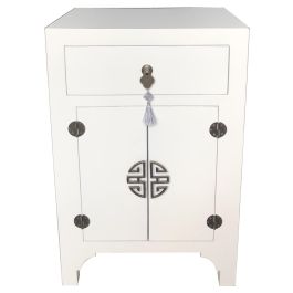 DKD Home Decor Mesita de Noche Oriental Blanca/Plateada 34x66x45 cm Abeto y MDF con 1 Cajón y 2 Puertas Colección Honami Precio: 137.50000044. SKU: S3011194