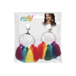 Pendientes Aro Flecos Multicolor Mujer Adulto para Looks Boho, Festivales de Verano y Disfraces Hippies