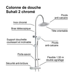 Edouard Rousseau Suhali 2 Columna de Ducha Termostática Cromada con Rociador Ø 240mm y Ducha Mano 5 Chorros