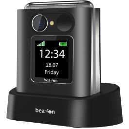 Bea-fon Fold 10 schwarz Teléfono Plegable para Mayores con Bluetooth, SIM Única, Linterna Integrada y Botones Grandes en Negro/Plata