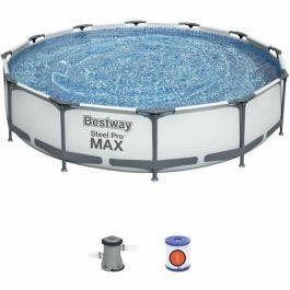 Bestway Steel Pro Max Piscina Elevada Redonda Ø 366x76 cm, 6473 L, Filtro de Cartucho, Liner Duraplus Ultrarresistente y Fácil Montaje