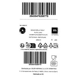 La Mediterranea Plato Llano Ø26 cm "Aelia" Monaco Brillo (6 Unidades)