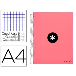 Cuaderno Espiral A4 Micro Antartik Tapa Forrada 120H 90 gr Cuadro 5 mm 5 Bandas 4 Taladros Color Coral