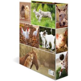 HERMA 19253 Archivador A4 de Cartón para Escuela Oficina Diseño Animales de Granja Multicolor 7 cm Ancho de Columna