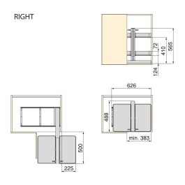 Emuca Sistema de rinconero articulado extraíble Harmony para mueble de cocina, Derecha/Izquierda, Acero y Madera, Gris antracita