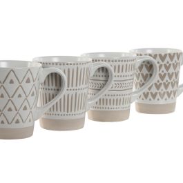 DKD Home Decor Mug Boho Gres Set de 4, 360ml, Blanco Beige, Apto Microondas y Lavavajillas DKD Home Decor Mug Boho Gres Set de 4, 360ml, Blanco Beige, Apto Microondas y Lavavajillas