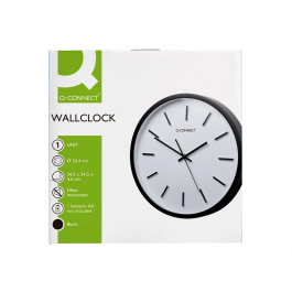 Q-connect Reloj de Pared Redondo de Plástico Negro 34,4 cm Movimiento Silencioso