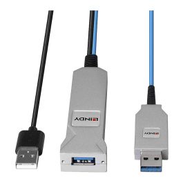 LINDY Cable USB 3.0 43345 de 30 m Fibra óptica 5 Gbit/s, USB A Macho a 2x USB A (Macho/Hembra), Azul/Plata