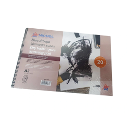 Michel Bloc Dibujo A3 Técnicas Secas 200 gr/m2 20 Hojas con Papel Cristal Intercalado 297x420 mm
