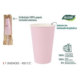 Algon Set 7 Vasos de Cartón Rosa Baby 450 cc (16 Unidades)