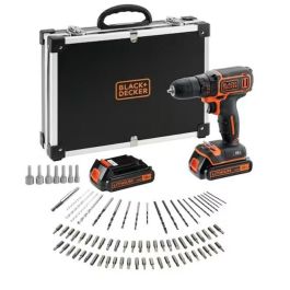 Black + Decker BDCDC18BAFC Taladro-atornillador Inalámbrico 18V Li-Ion con 80 Accesorios Naranja