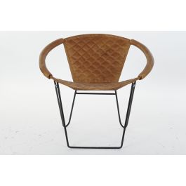 DKD Home Decor Silla Vintage de Metal y Piel, Marrón Claro y Negro, Altura Asiento 43 cm, Dimensiones 81x67x71 cm DKD Home Decor Silla Vintage de Metal y Piel, Marrón Claro y Negro, Altura Asiento 43 cm, Dimensiones 81x67x71 cm