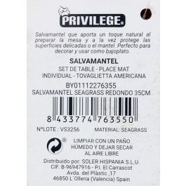 Privilege Salvamantel Redondo de Seagrass de 35 cm (36 Unidades)